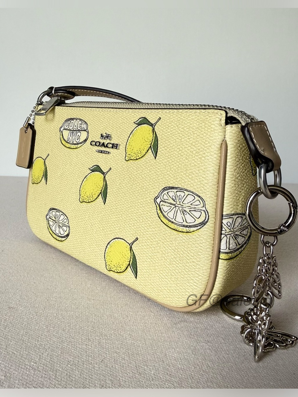 NWT Coach Nolita 19 With Lemon Print Wristlet Small bag CAL26 + chain extender